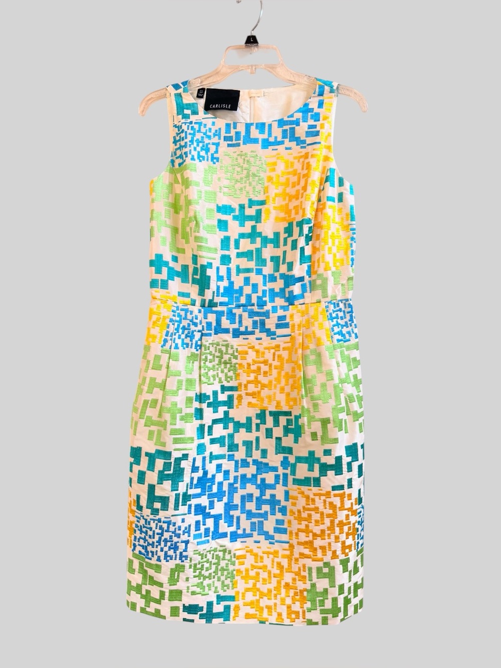 Carlisle abstract print embroidered multicolored dress